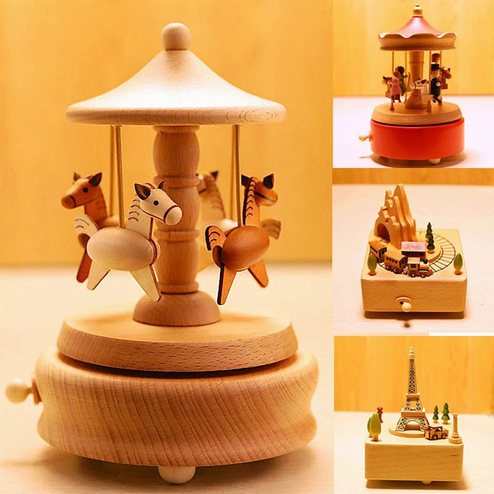 Wooden Carousel Music Box- Horses