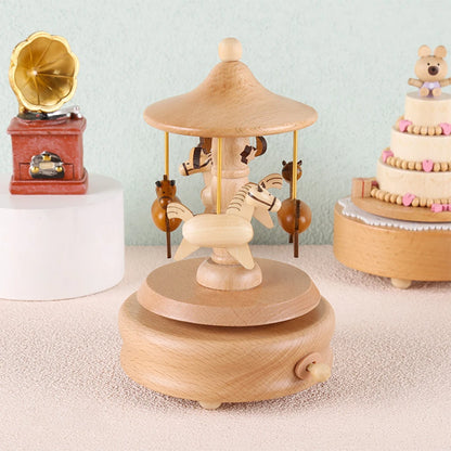 Wooden Carousel Music Box- Horses